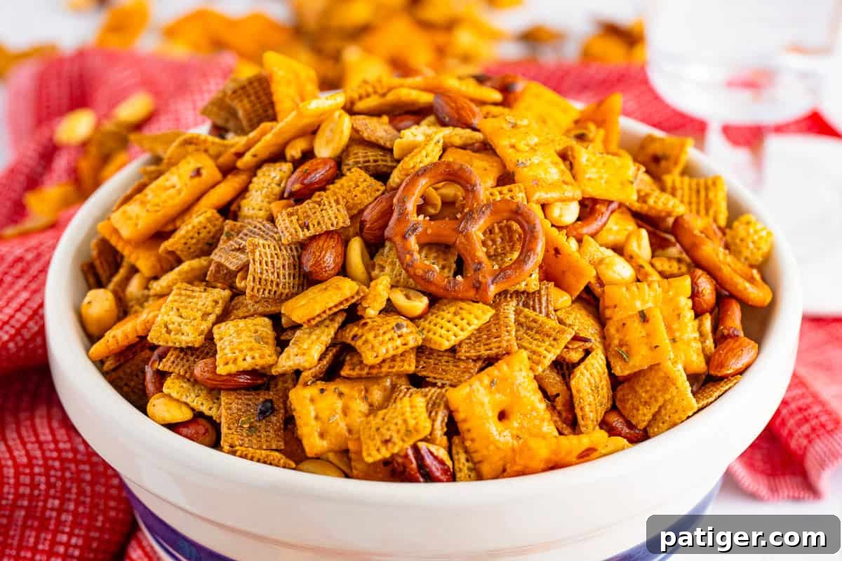 Blazin' Snack Fusion 10 Firecracker snack mix with pretzels, crackers, nuts, coated in a spicy ranch seasoning mix.