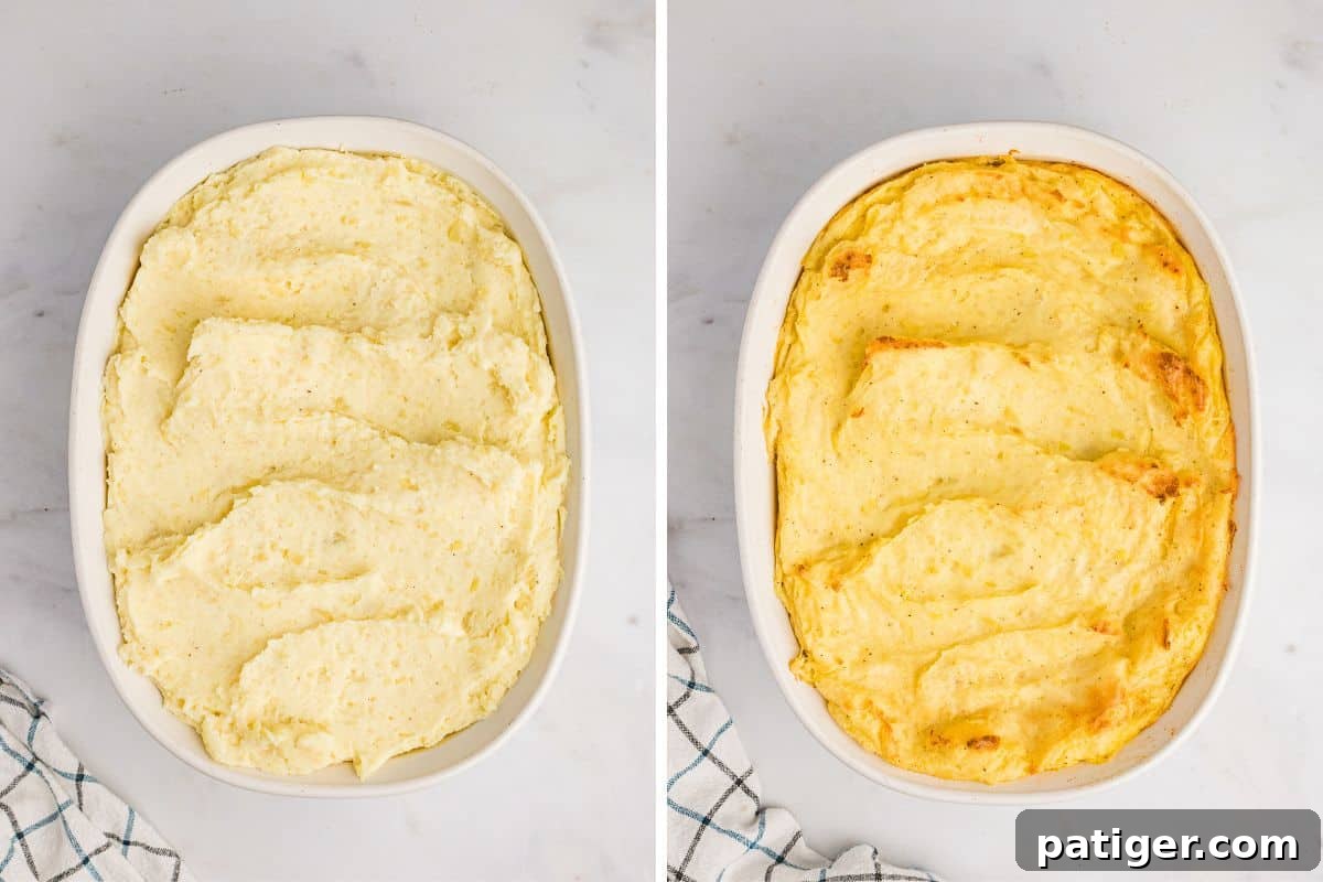 Spud-tacular Party Bites 7 Mashed potatoes with cream cheese and sour cream before and after baking.