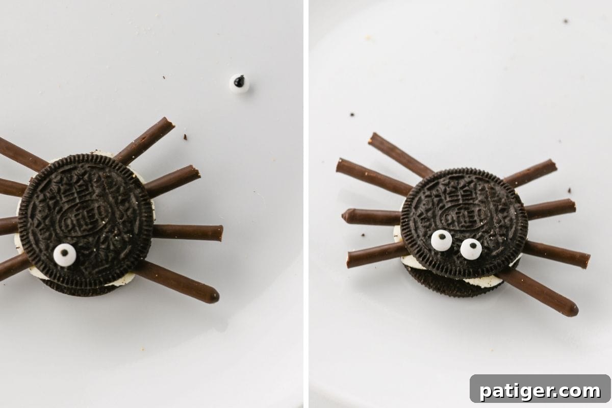 Two image collage or oreo with one eye attached and then with two eyes attached.