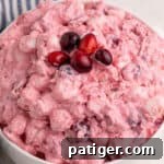 Cranberry fluff salad served with fresh cranberries on top.