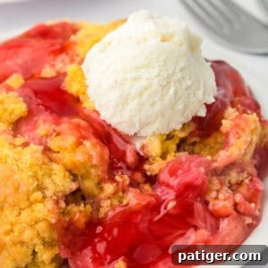 Rhubarb dump cake with vanilla ice cream.