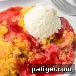 Rhubarb dump cake with vanilla ice cream.