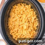 Creamy macaroni and cheese in a slow cooker.