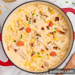 Crack Chicken Noodle Soup in a Dutch oven with a wooden ladle.