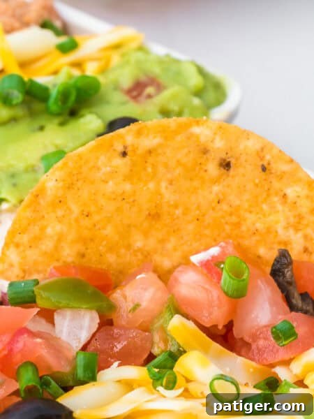 Tortilla chip dipped in taco Christmas dip.