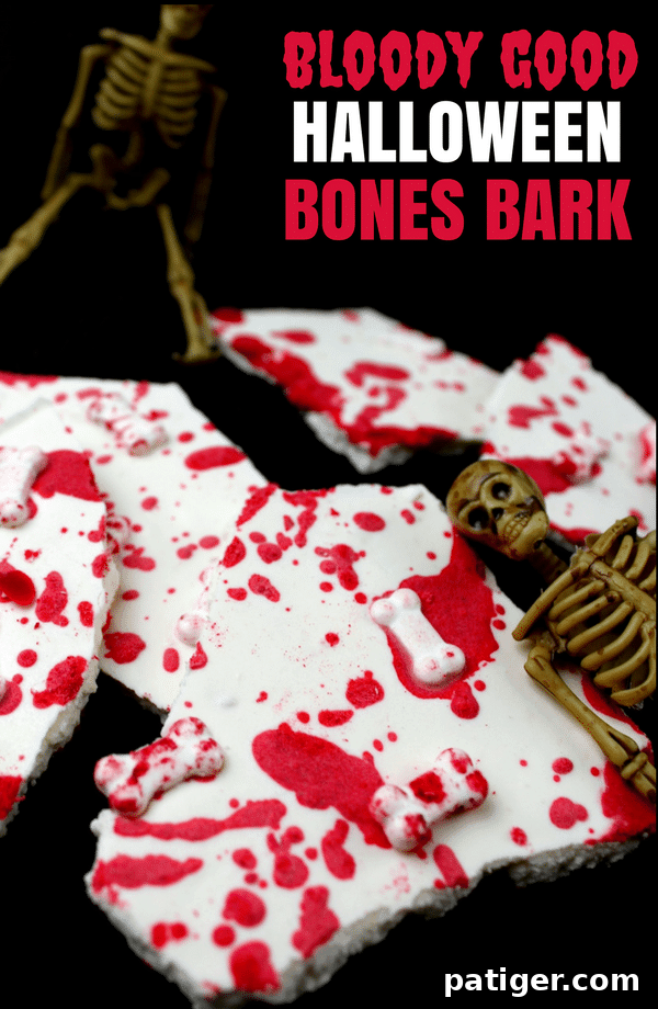 Bloody good Halloween Bones Bark recipe pin.