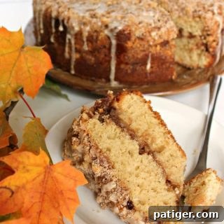 Top-down view of a beautifully baked Maple Walnut Coffee Cake.