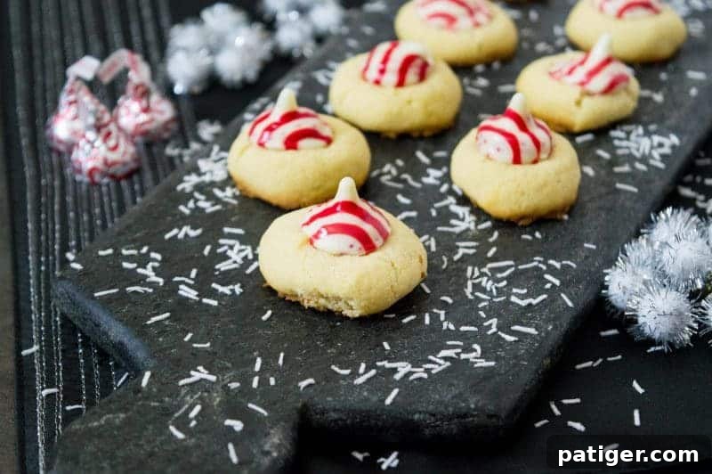 Easy-to-make Candy Cane Hershey Kiss Cookies recipe, featuring a vibrant peppermint twist perfect for Christmas.