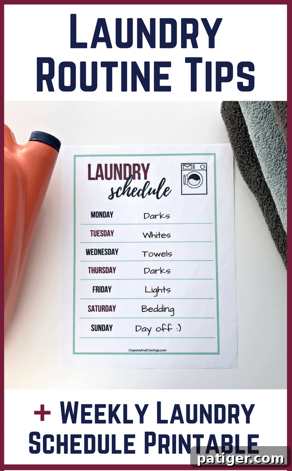 Pin this guide for later: Essential laundry routine tips and a free printable schedule to help you conquer your laundry pile with ease.