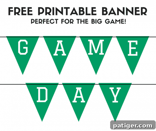 A printable 'Game Day' banner with football accents, perfect for party decorations.