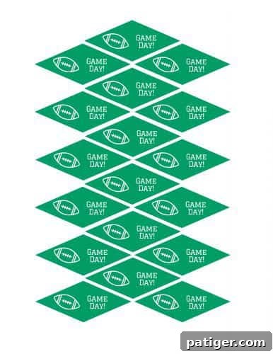 A sheet of printable Game Day toothpick flag toppers with football designs.