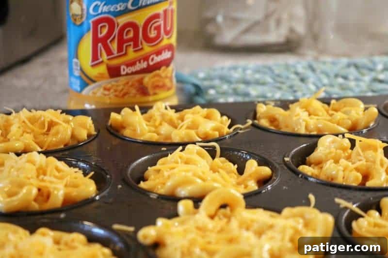 A recipe card showing ingredients and instructions for making mini mac & cheese cups, ready for Game Day.