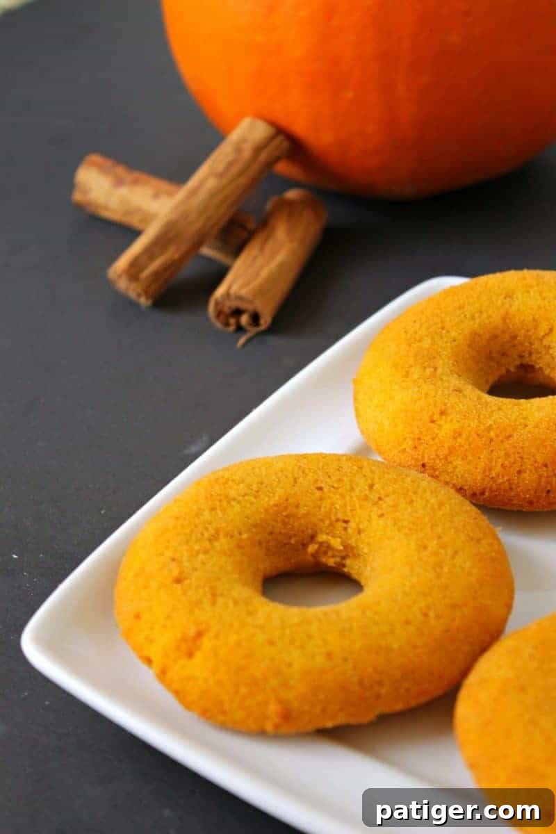 Baked pumpkin doughnuts served warm and smothered with glaze are the perfect Fall recipe for breakfast and dessert alike.