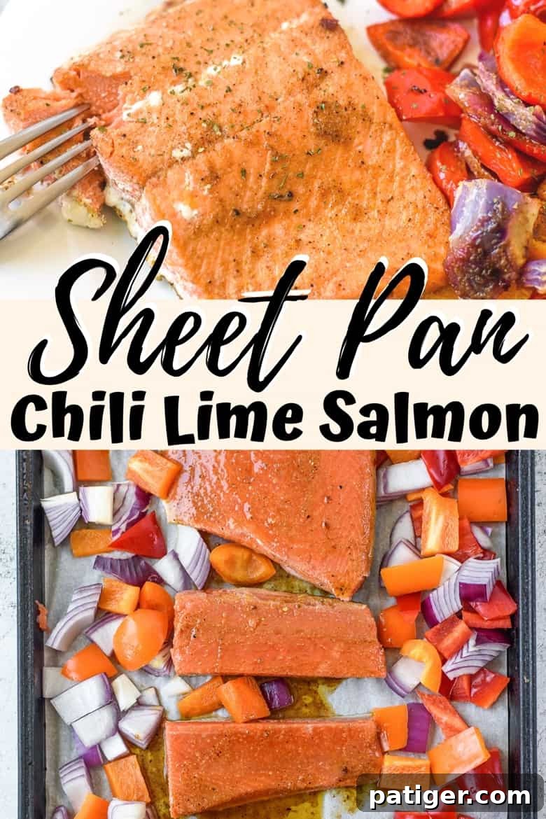 You can have this sheet pan chili lime salmon dinner on the table in under 30 minutes -- a perfect sheet pan dinner recipe for busy weeknights.