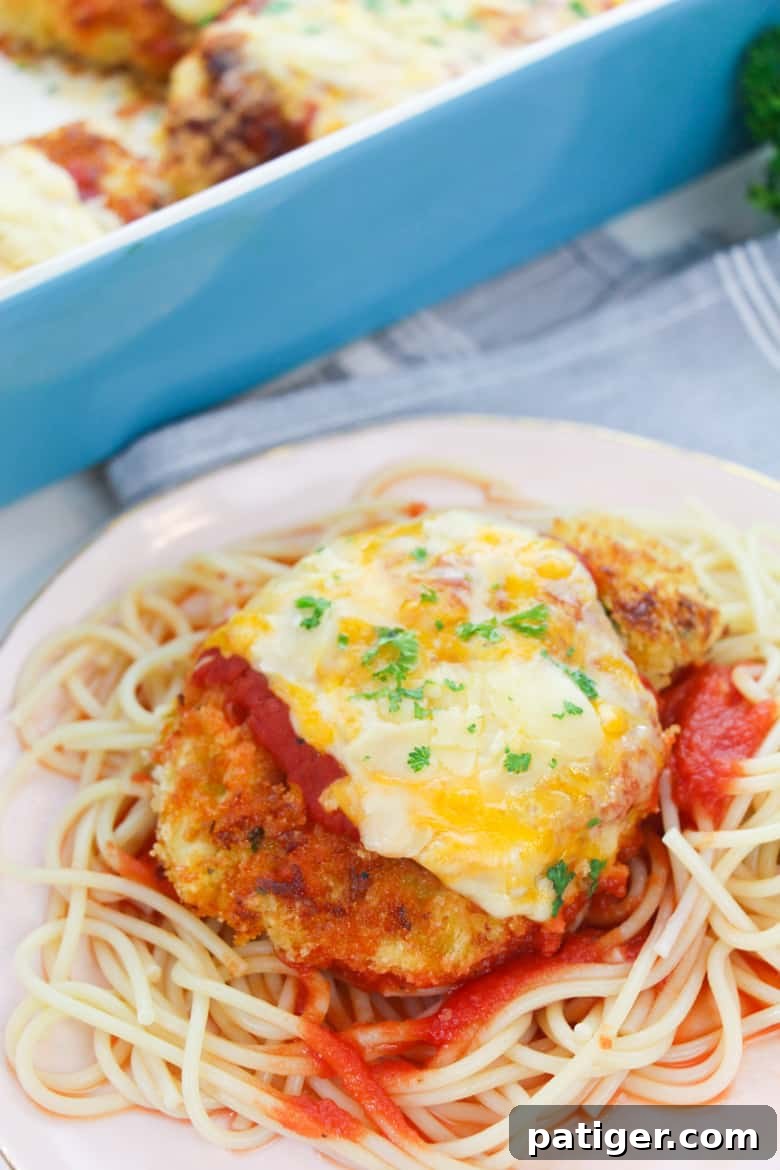 Delicious Baked Chicken Parmesan, fresh out of the oven