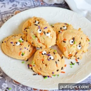Halloween cake mix cookies with eyeballs and Halloween sprinkles