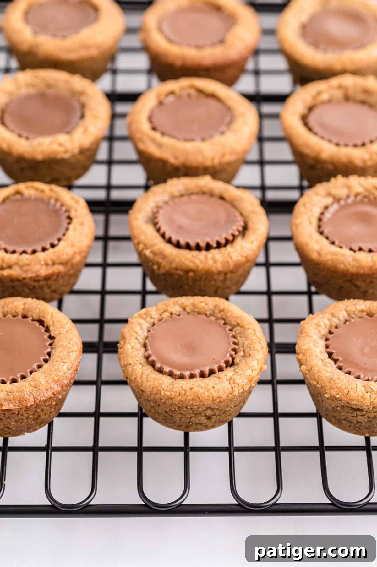 Peanut butter cup cookies on cooling rack