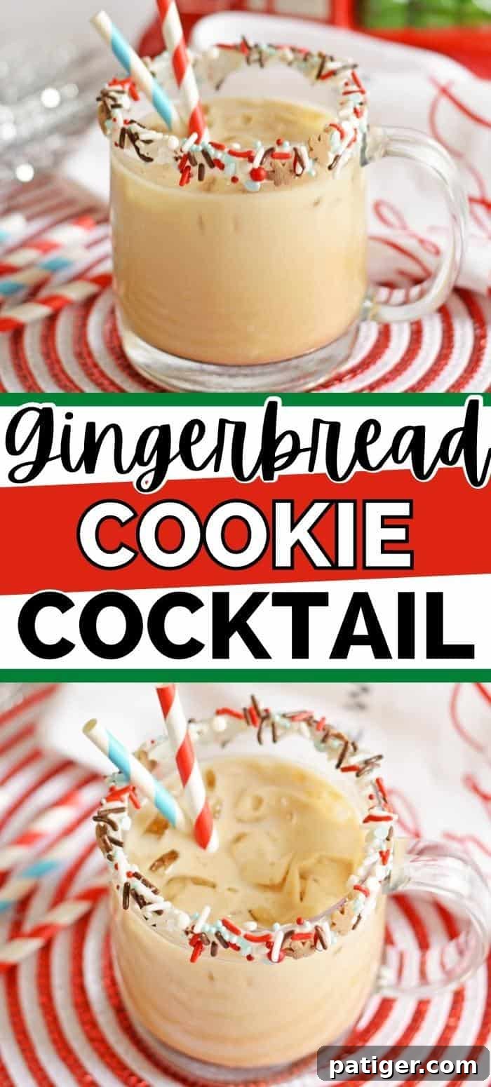 Gingerbread Cookie Cocktail Pinterest Image - A sweetly spiced Christmas drink made with vodka, Kahlua, milk or half and half, and gingerbread syrup.