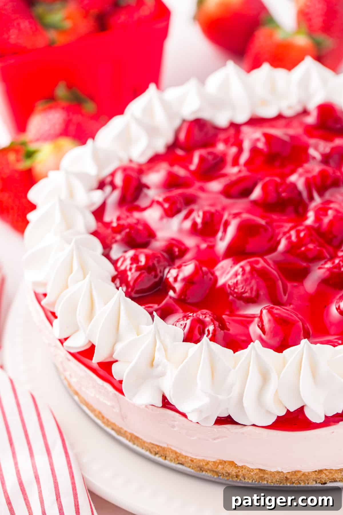 Strawberry no bake cheesecake recipe made with strawberry pie filling.