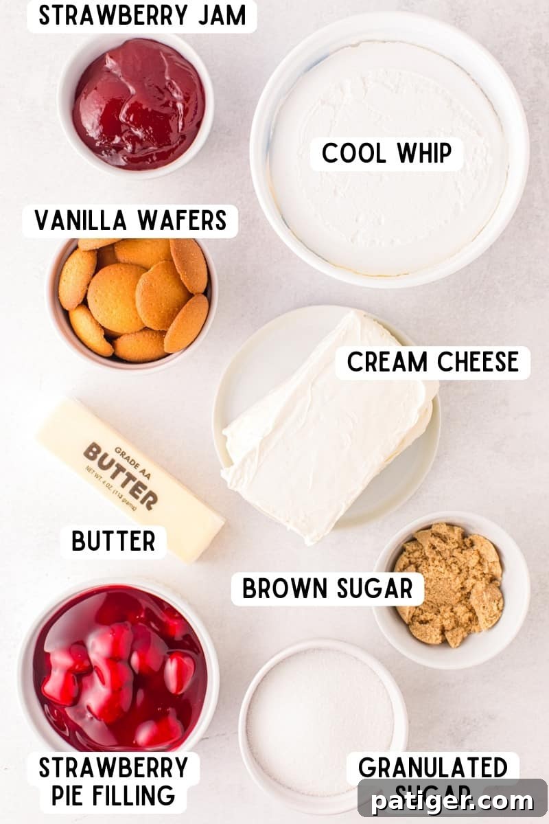 Strawberry No Bake Cheesecake Ingredients.