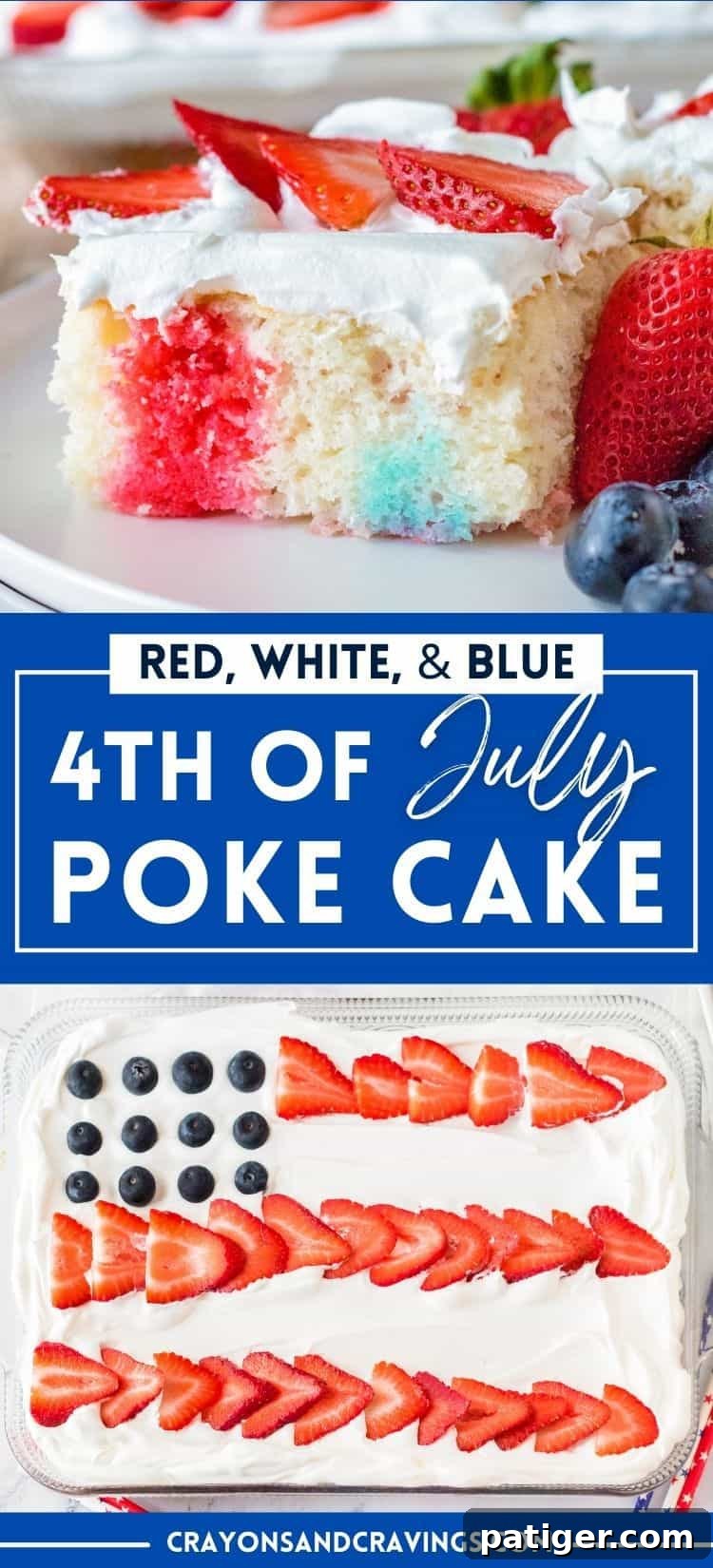 Red, white, and blue 4th of July Poke Cake.