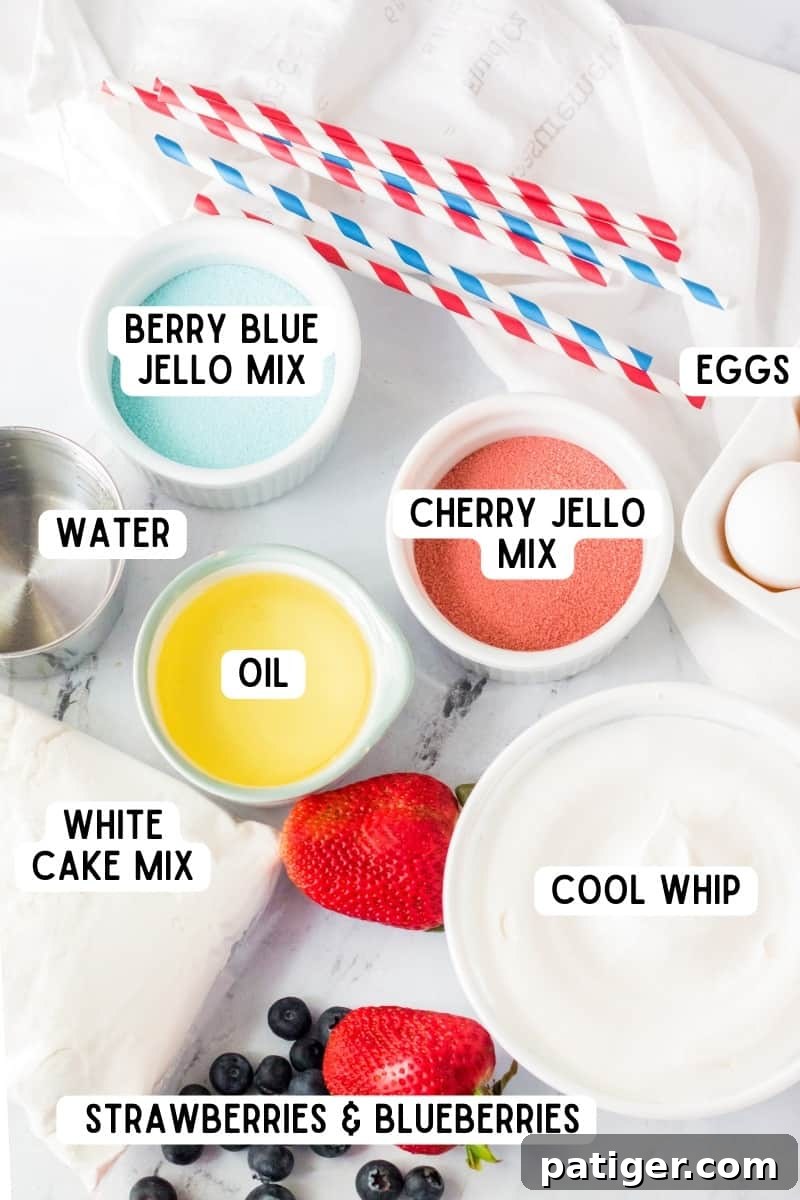 Ingredients for 4th of July poke cake.