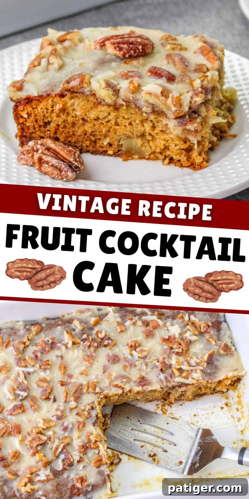 Vintage Fruit Cocktail Cake Recipe Pin.