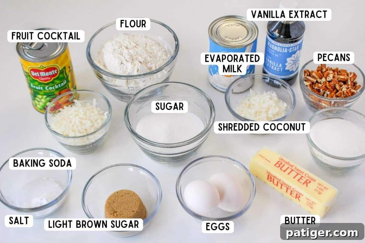 Ingredients for Fruit Cocktail cake.