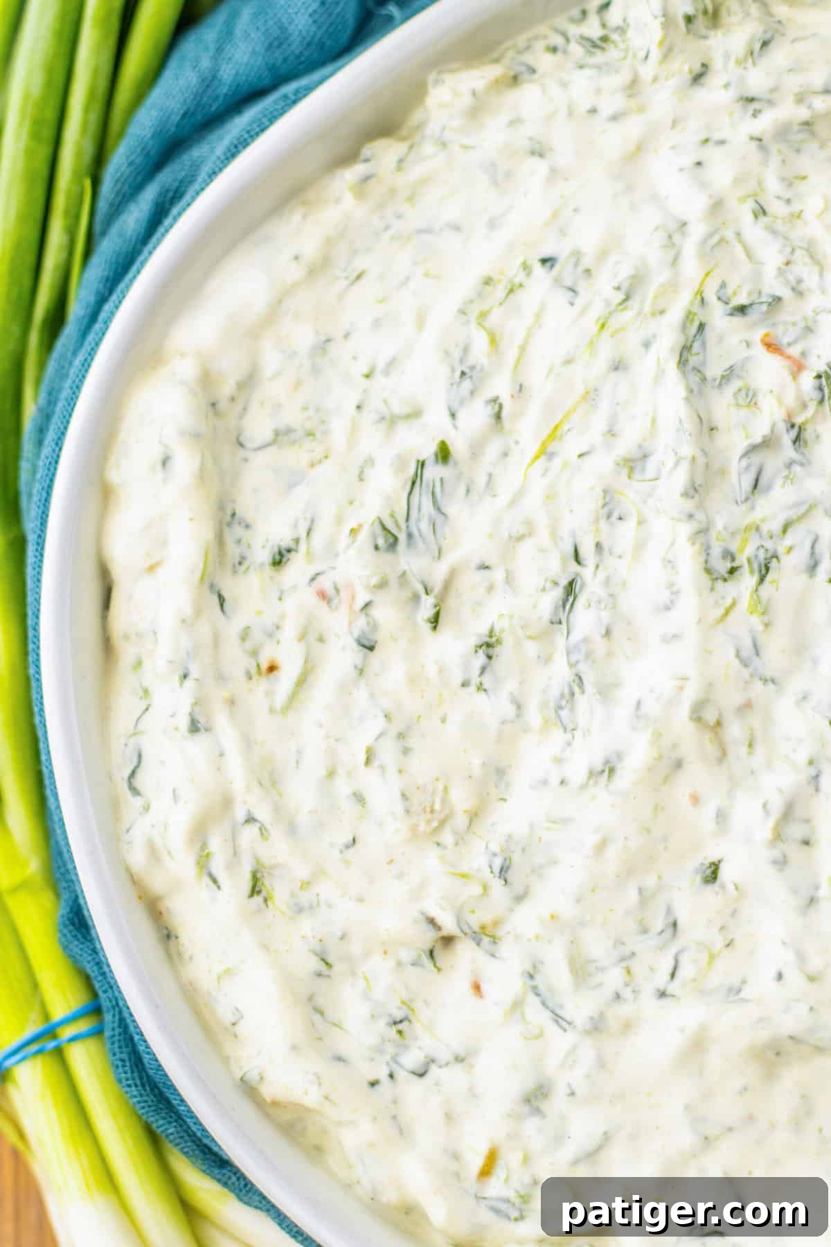 Close up to show creamy texture of Knorr vegetable mix spinach dip.