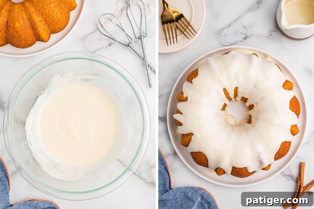 Moist Pumpkin Bundt Cake Made with Cake Mix 8 Cream cheese glaze whisked smooth and poured over the cake.